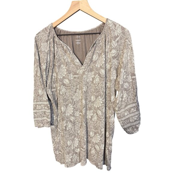 Pure Jill Soft-Sleeve Printed Tunic XL White & Taupe Floral Cotton/Modal Blend - Picture 1 of 5